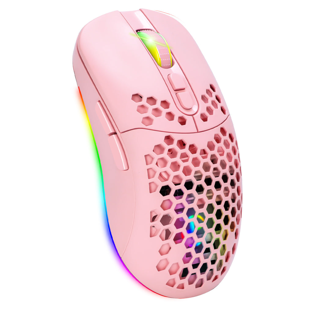 Wireless Bluetooth RGB Mouse — Lightweight Silent Pink Mouse with Cellular Design