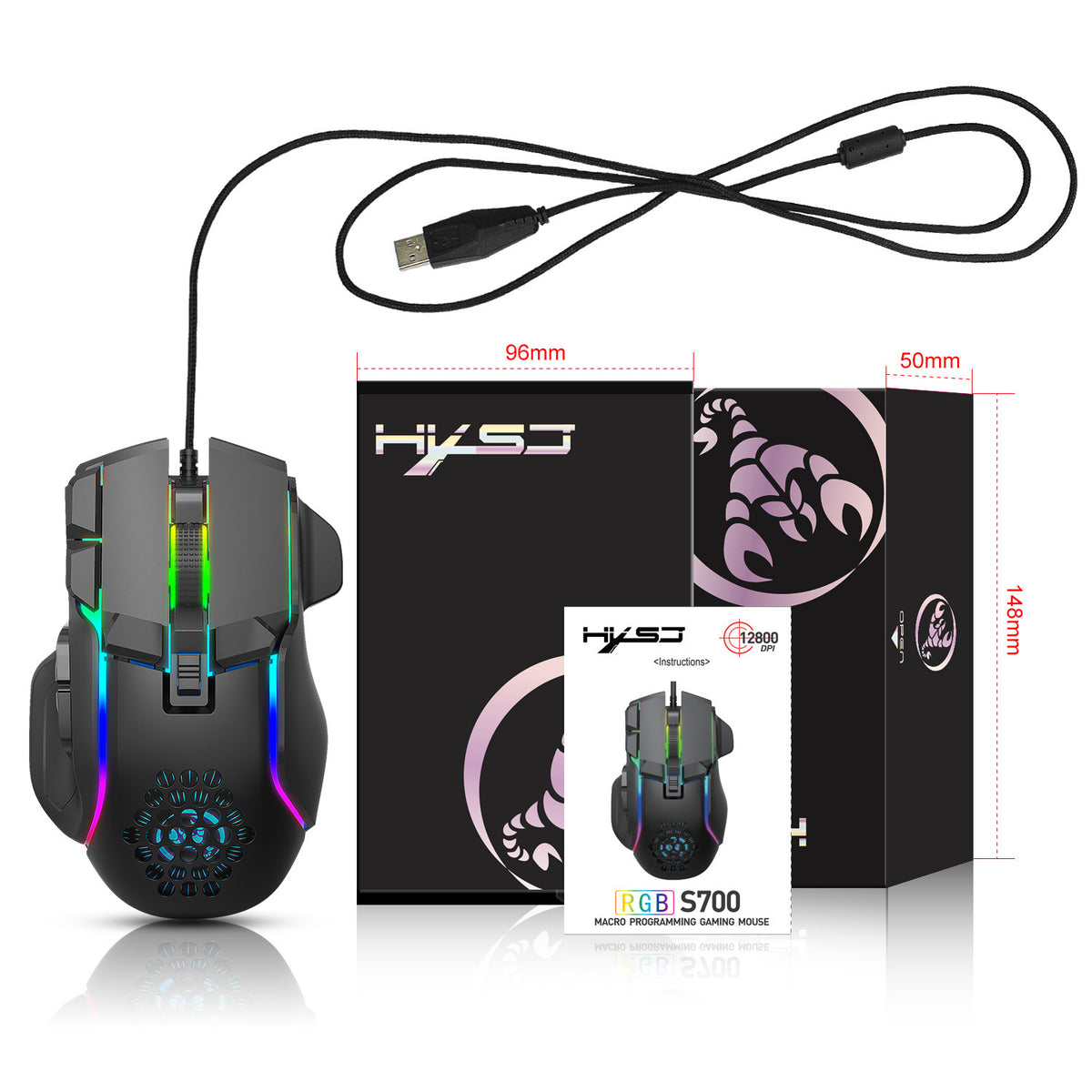 RGB Gaming Mouse — 12800 DPI Adjustable, Macro Programming & Mechanical Buttons