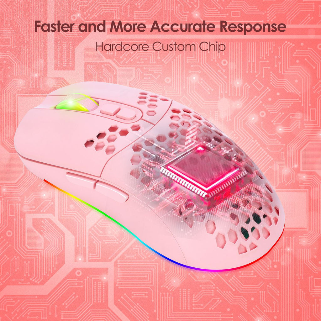 Wireless Bluetooth RGB Mouse — Lightweight Silent Pink Mouse with Cellular Design