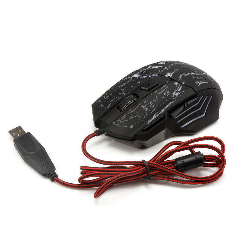HXSJ Flow Crack RGB Gaming Mouse — 7-Button Wired Mouse with LED Lighting