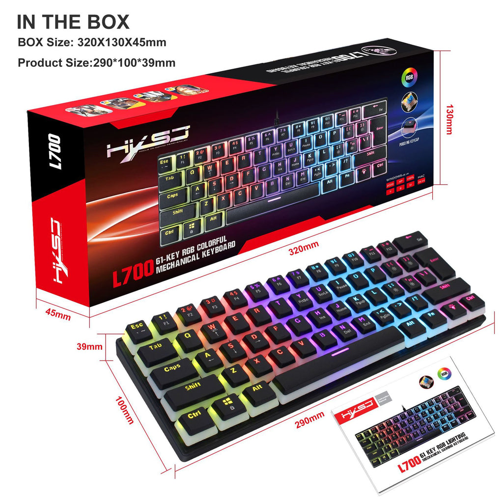 HXSJ 61-Key Wired Mechanical Keyboard — Blue Switch, Pudding Keycaps & RGB