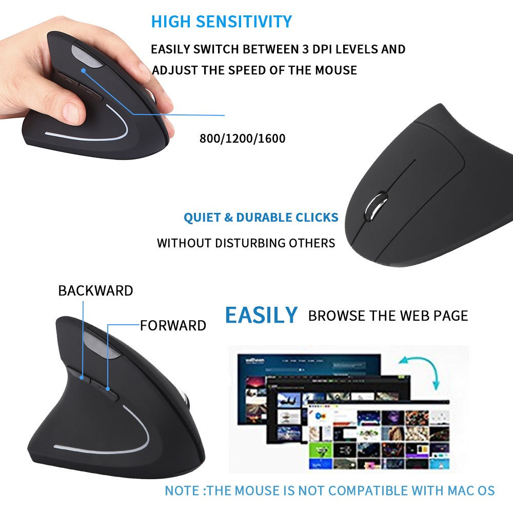 Ergonomic Left-Handed Wireless Vertical Mouse — Rechargeable Office & Esports Mouse
