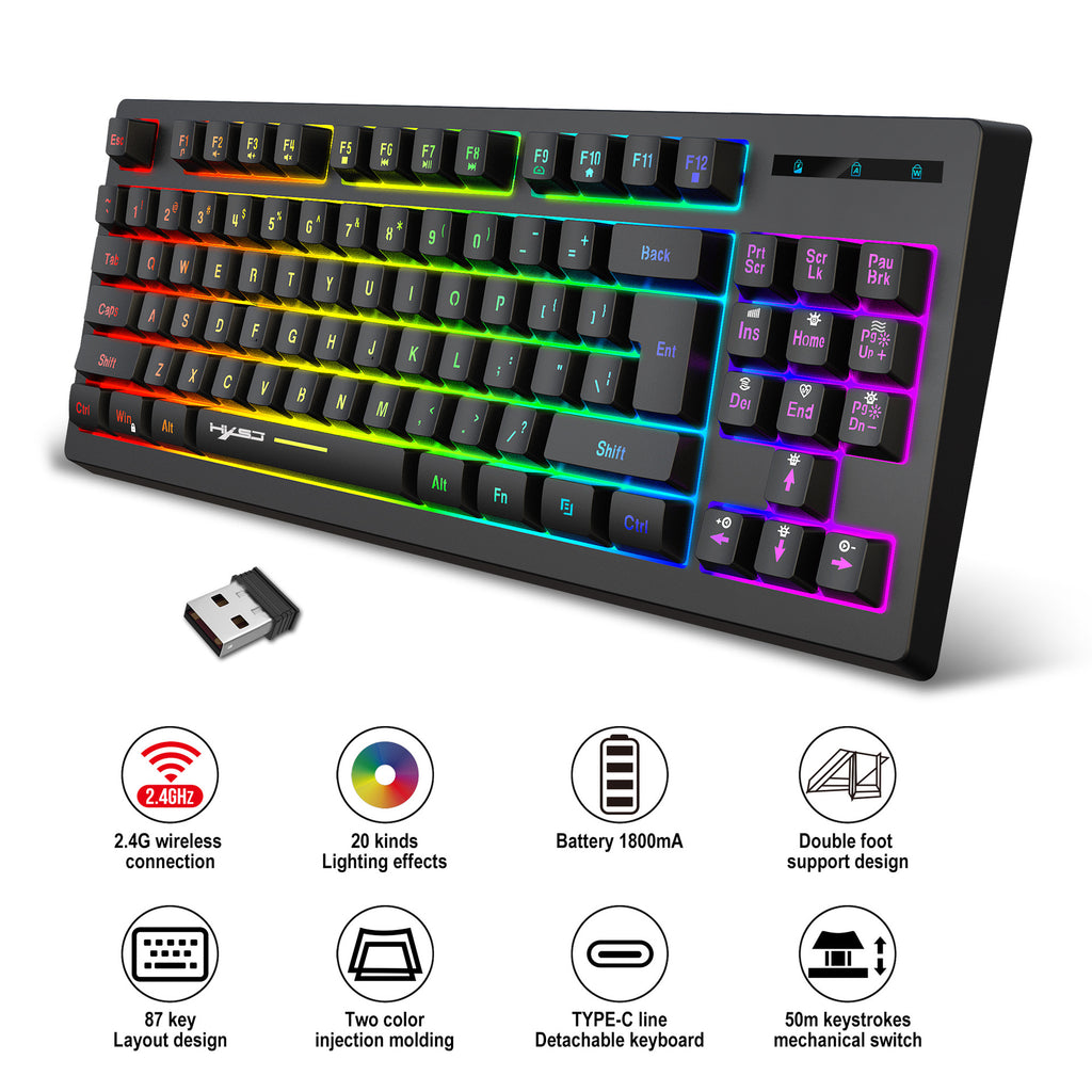 87-Key Wireless RGB Keyboard — Compact Tenkeyless Design for Gaming & Work