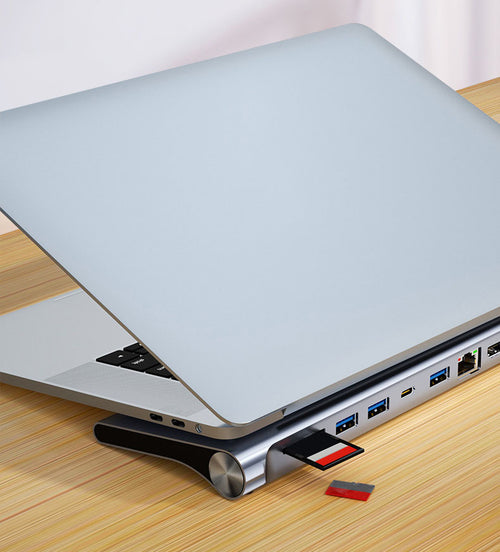 12-in-1 USB-C Docking Station — Dual HDMI MST Multi-Monitor Hub
