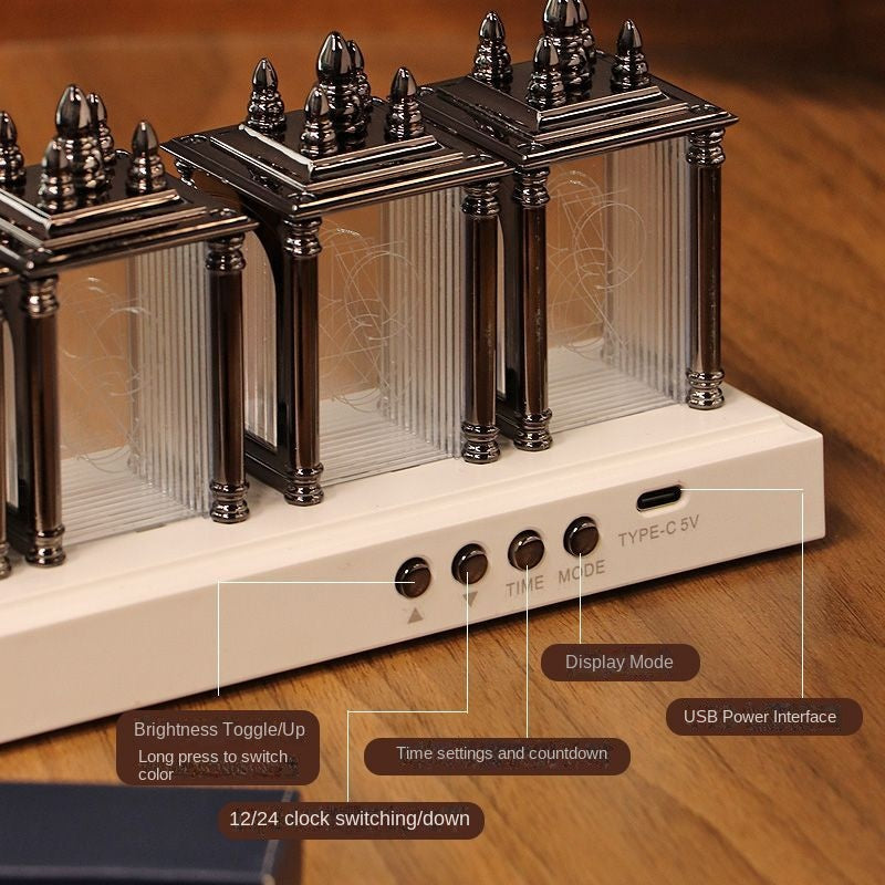 Stylish Desktop Decor RGB Nixie Tube Clock for Gaming Room DIY Glow Tube Clock