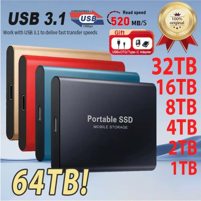 External SSD — Portable Solid State Drive 4TB 8TB 16TB 32TB USB Storage for PC & Mac