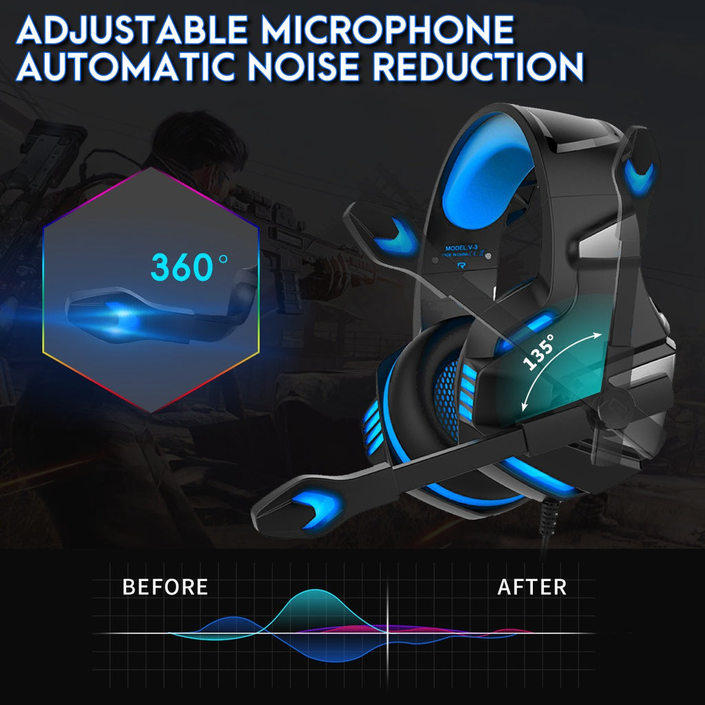 RGB Gaming Headphones — Wired Over-Ear Headset with Subwoofer Bass