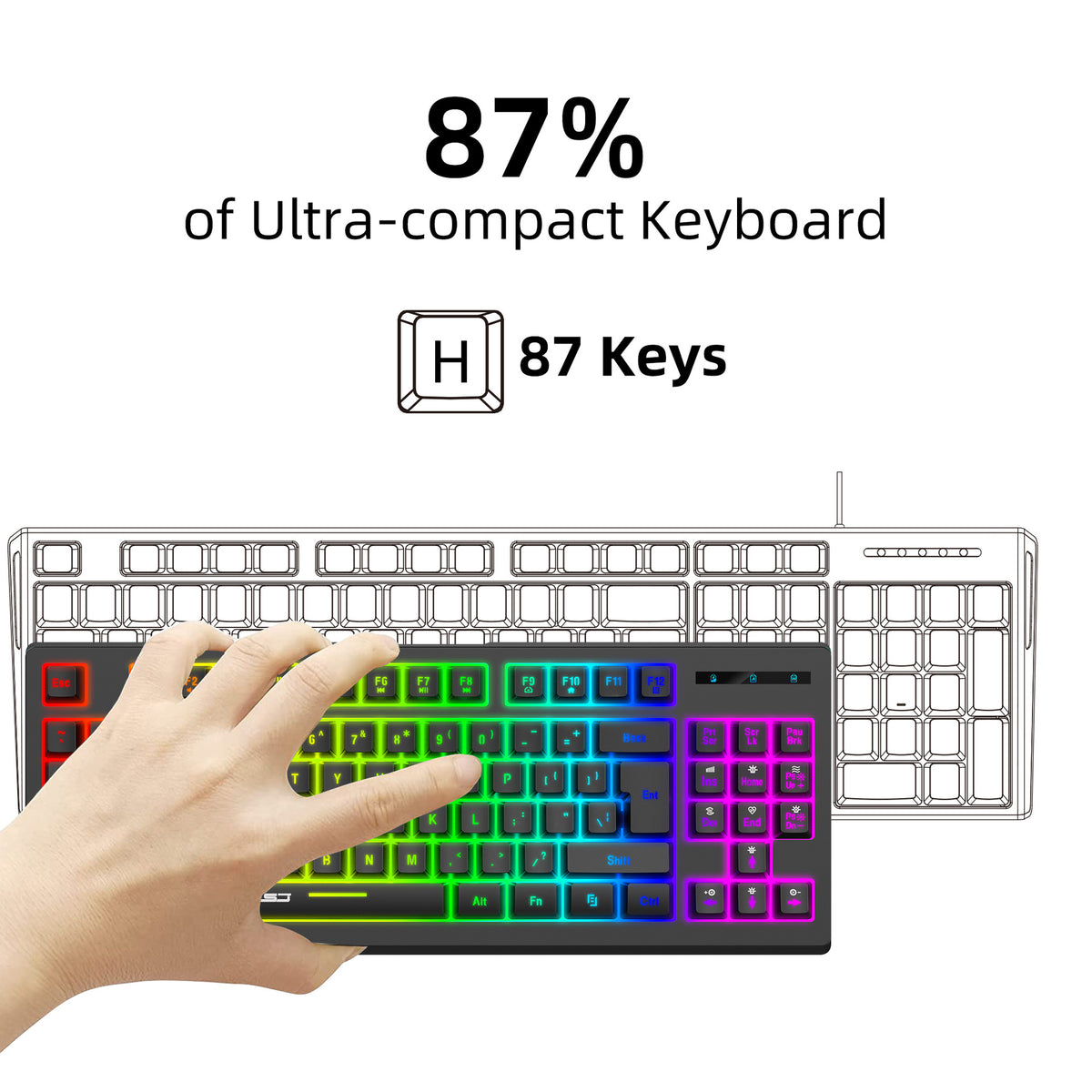 87-Key Wireless RGB Keyboard — Compact Tenkeyless Design for Gaming & Work