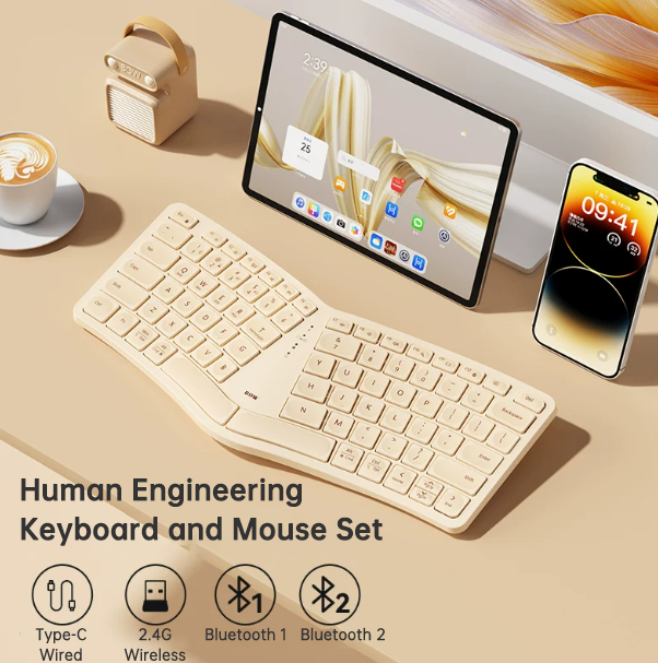 Bluetooth Wireless Ergonomic Keyboard — Compact Multi-Device Office Keyboard