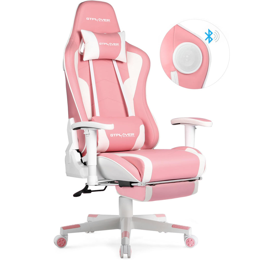GTPLAYER Gaming Chair with Footrest, Ergonomic Computer Game Desk Chair, Reclining Gamer Chair Seat Height Adjustment, Swivel Rocker with Headrest and Lumbar (Blue)