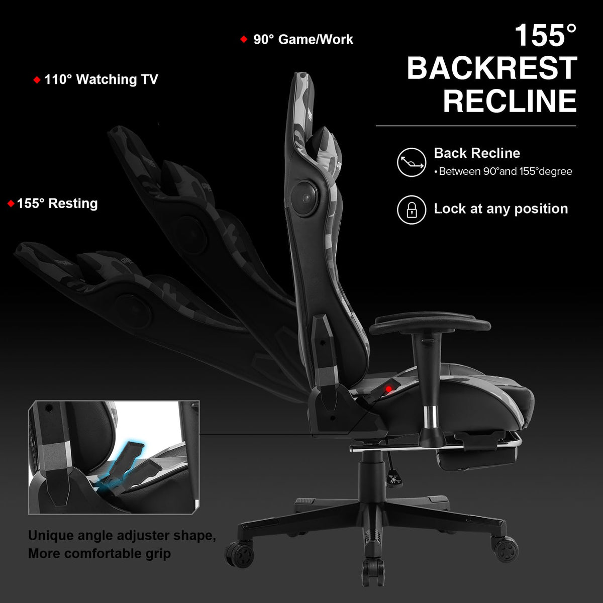 GTPLAYER Gaming Chair with Footrest, Ergonomic Computer Game Desk Chair, Reclining Gamer Chair Seat Height Adjustment, Swivel Rocker with Headrest and Lumbar (Blue)