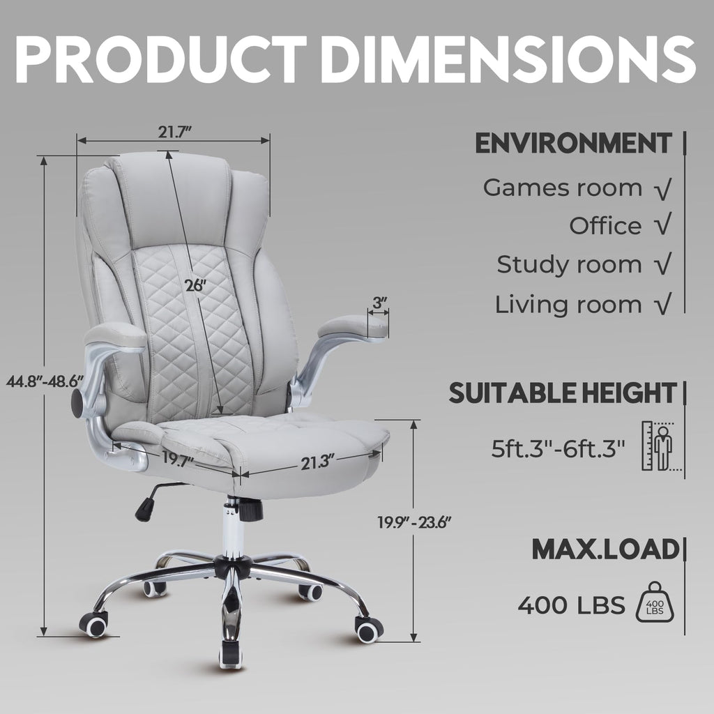 400lbs Executive Office Chair with Flip-Up Armrests, Big and Tall Computer Chair for Heavy People, Heavy Duty Ergonomic Comfy Chair, Breathable PU Leather (Pink)