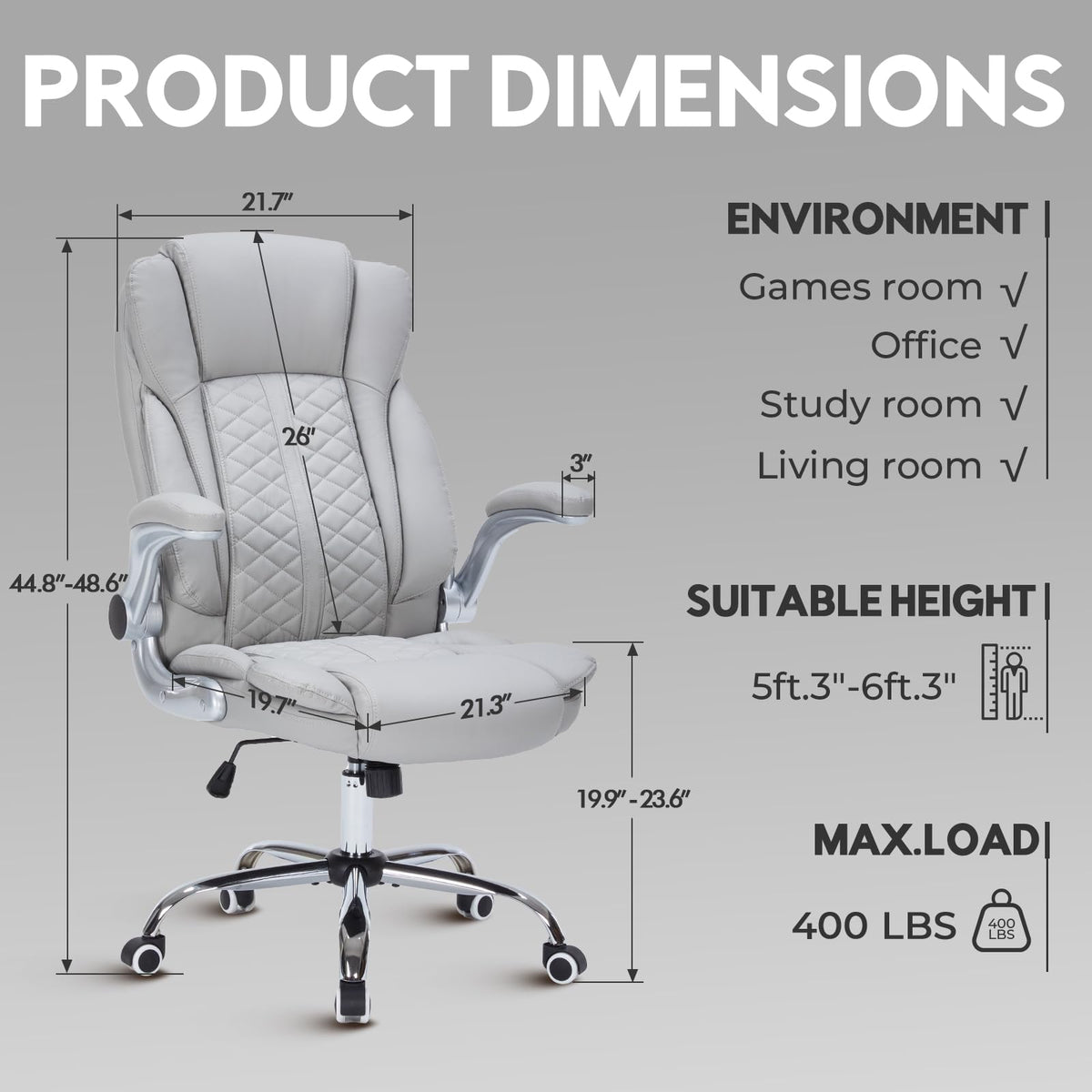 400lbs Executive Office Chair with Flip-Up Armrests, Big and Tall Computer Chair for Heavy People, Heavy Duty Ergonomic Comfy Chair, Breathable PU Leather (Pink)