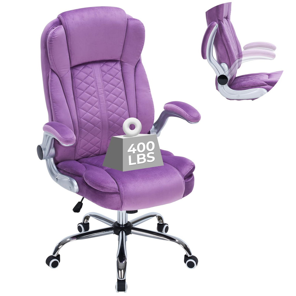 400lbs Executive Office Chair with Flip-Up Armrests, Big and Tall Computer Chair for Heavy People, Heavy Duty Ergonomic Comfy Chair, Breathable PU Leather (Pink)