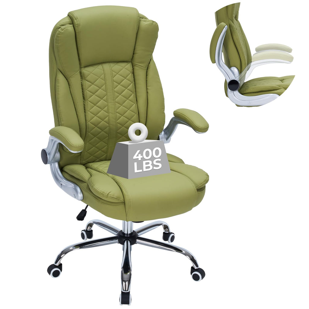 400lbs Executive Office Chair with Flip-Up Armrests, Big and Tall Computer Chair for Heavy People, Heavy Duty Ergonomic Comfy Chair, Breathable PU Leather (Pink)