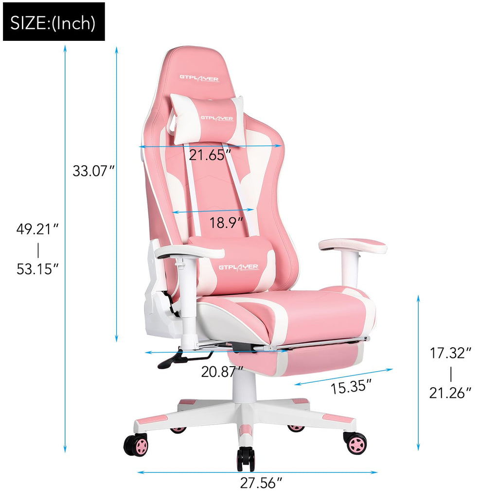 GTPLAYER Gaming Chair with Footrest, Ergonomic Computer Game Desk Chair, Reclining Gamer Chair Seat Height Adjustment, Swivel Rocker with Headrest and Lumbar (Blue)