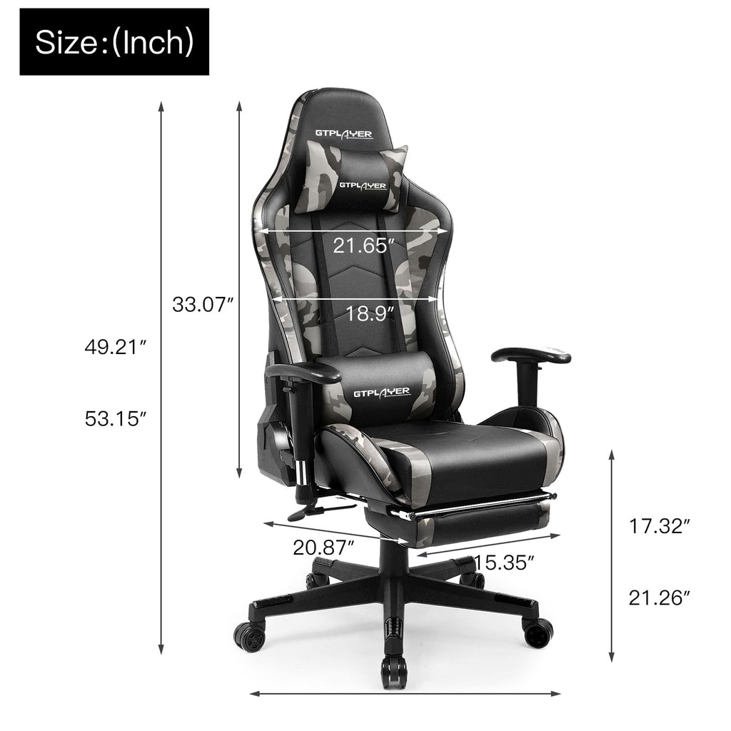 GTPLAYER Gaming Chair with Footrest, Ergonomic Computer Game Desk Chair, Reclining Gamer Chair Seat Height Adjustment, Swivel Rocker with Headrest and Lumbar (Blue)