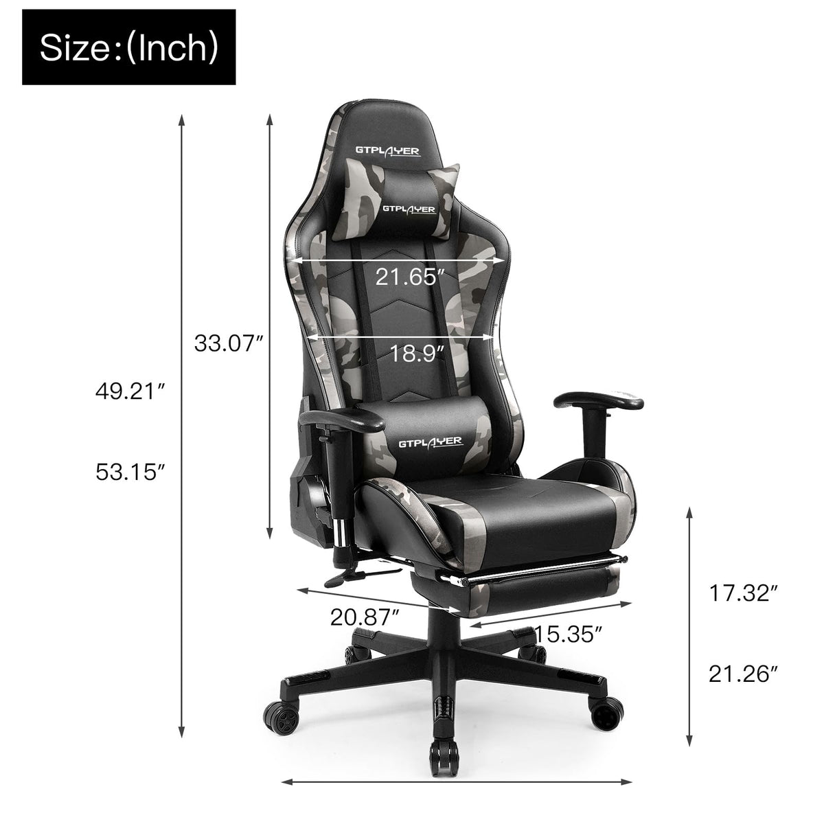 GTPLAYER Gaming Chair with Footrest, Ergonomic Computer Game Desk Chair, Reclining Gamer Chair Seat Height Adjustment, Swivel Rocker with Headrest and Lumbar (Blue)