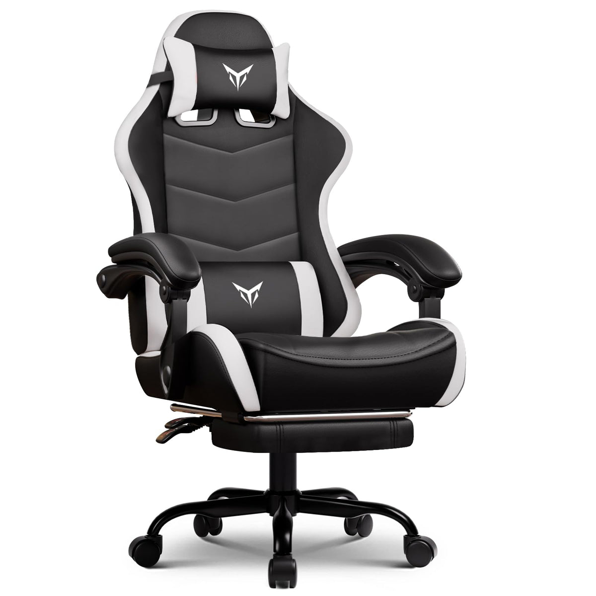 GTPLAYER Gaming Chair with Footrest, Ergonomic Computer Game Desk Chair, Reclining Gamer Chair Seat Height Adjustment, Swivel Rocker with Headrest and Lumbar (Blue)