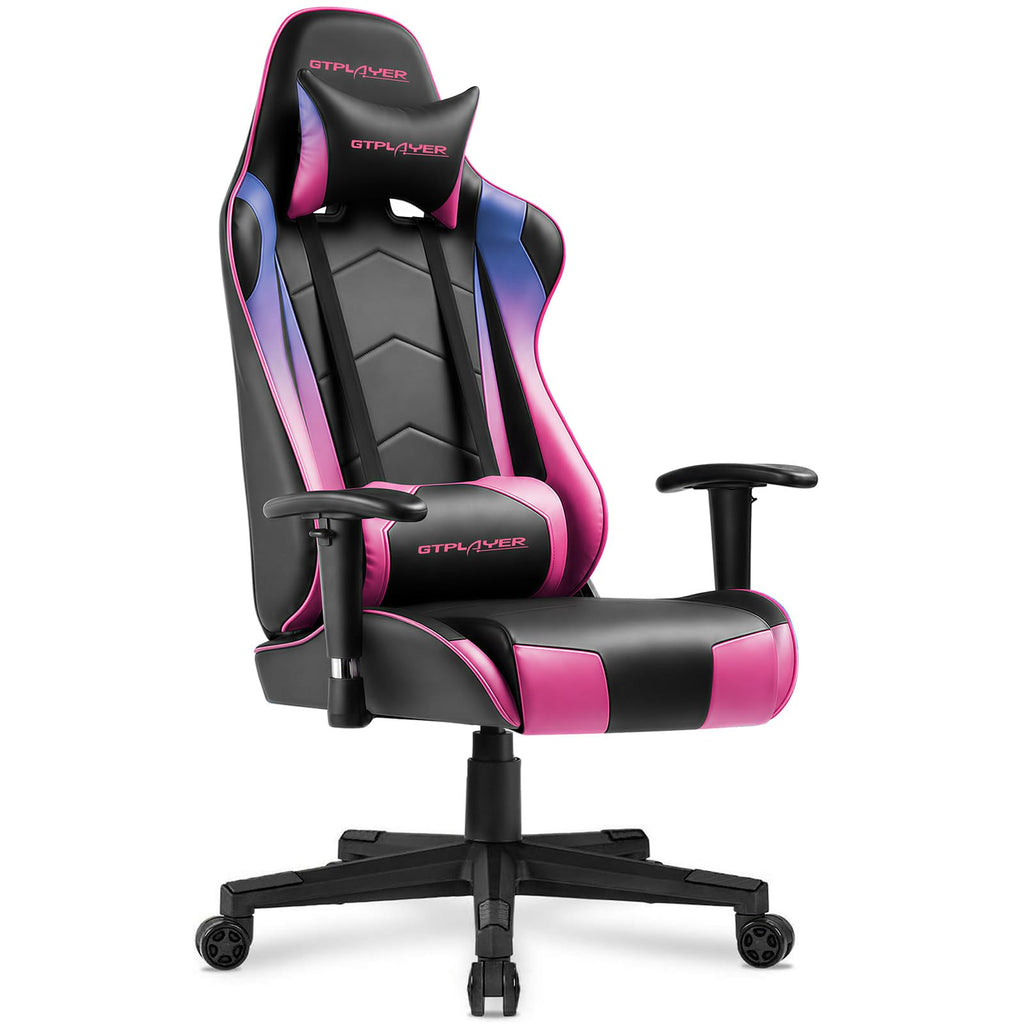 GTPLAYER Gaming Chair with Footrest, Ergonomic Computer Game Desk Chair, Reclining Gamer Chair Seat Height Adjustment, Swivel Rocker with Headrest and Lumbar (Blue)