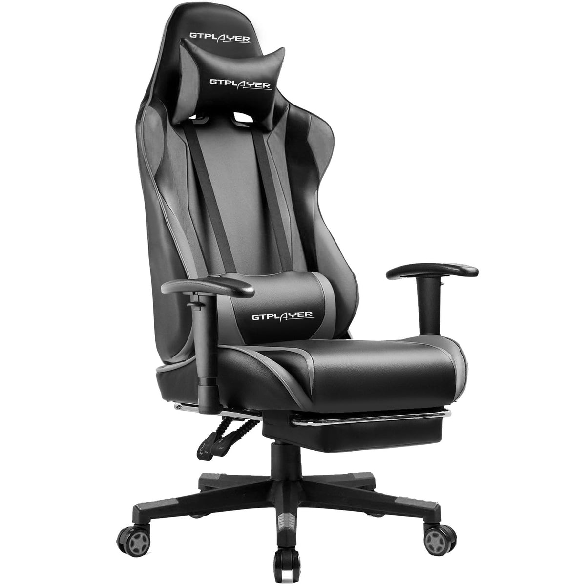 GTPLAYER Gaming Chair with Footrest, Ergonomic Computer Game Desk Chair, Reclining Gamer Chair Seat Height Adjustment, Swivel Rocker with Headrest and Lumbar (Blue)