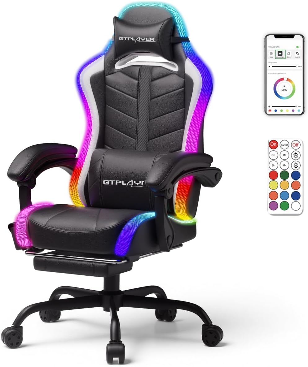 RGB Gaming Chair — High Back Ergonomic with LED Lights & Footrest
