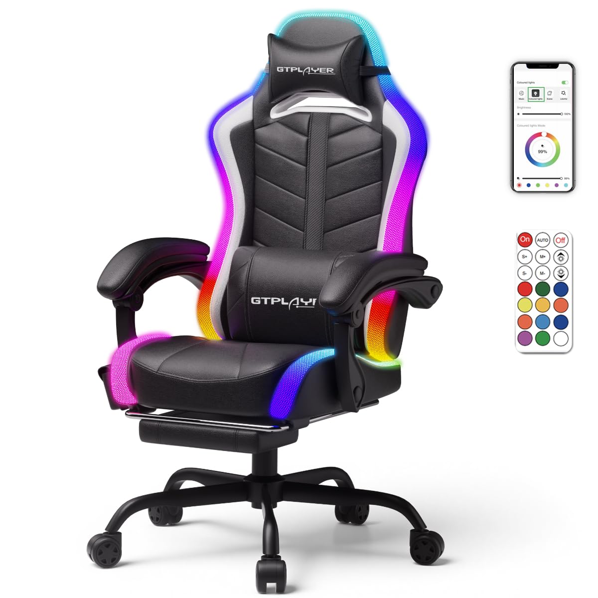 RGB Gaming Chair — High Back Ergonomic with LED Lights & Footrest