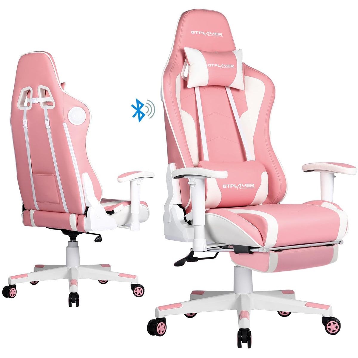 GTPLAYER Gaming Chair with Footrest, Ergonomic Computer Game Desk Chair, Reclining Gamer Chair Seat Height Adjustment, Swivel Rocker with Headrest and Lumbar (Blue)