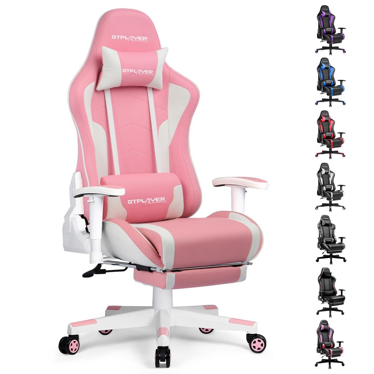 GTPLAYER Gaming Chair with Footrest, Ergonomic Computer Game Desk Chair, Reclining Gamer Chair Seat Height Adjustment, Swivel Rocker with Headrest and Lumbar (Blue)