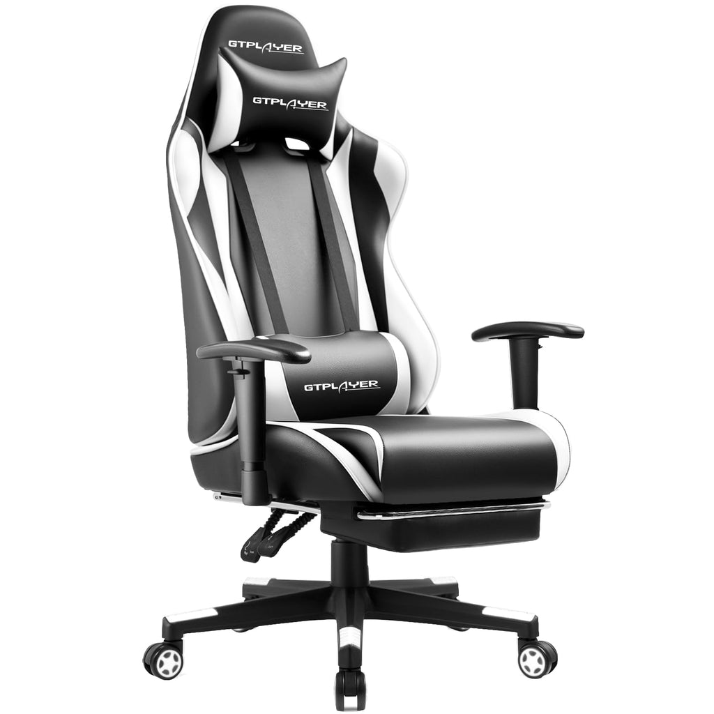 GTPLAYER Gaming Chair with Footrest, Ergonomic Computer Game Desk Chair, Reclining Gamer Chair Seat Height Adjustment, Swivel Rocker with Headrest and Lumbar (Blue)