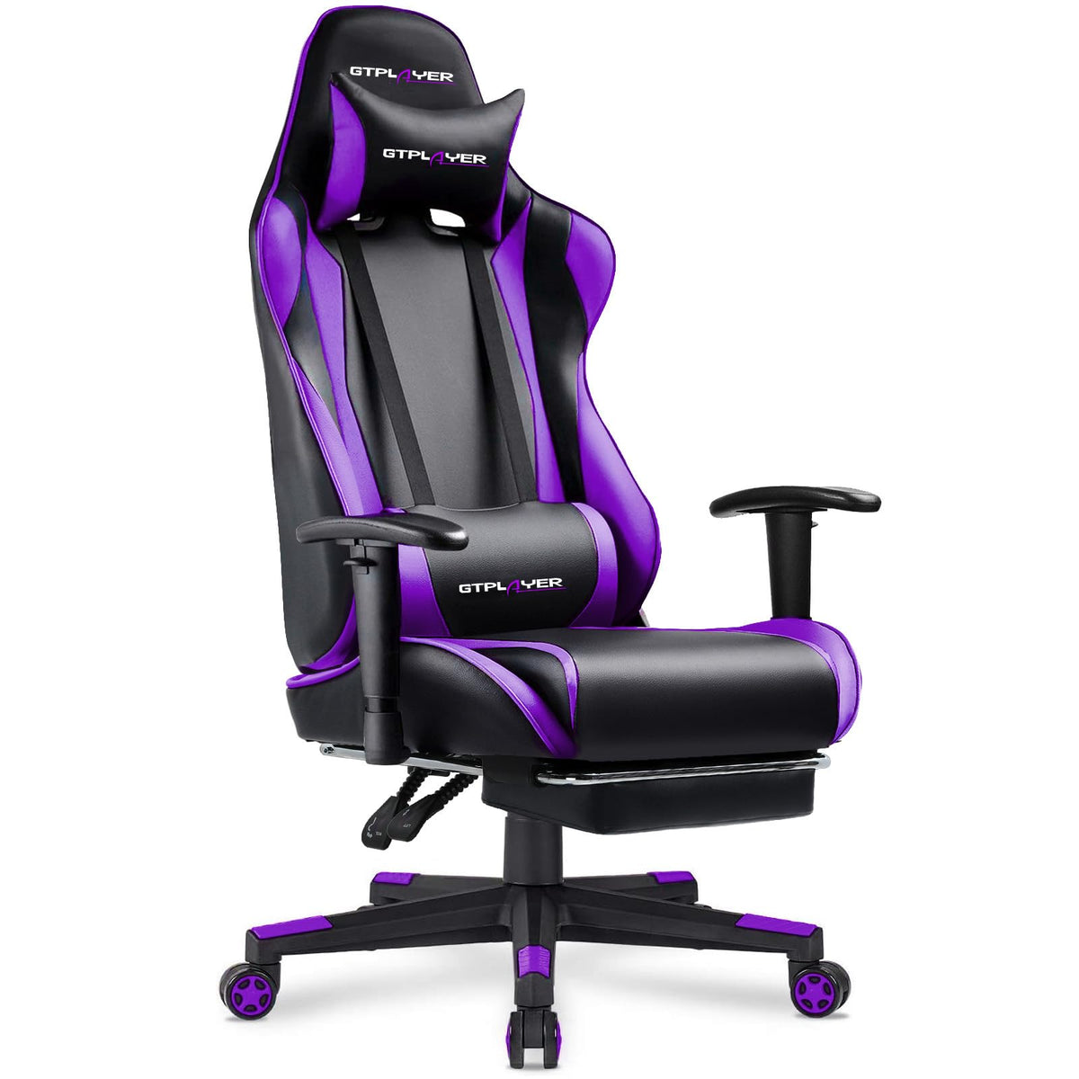 GTPLAYER Gaming Chair with Footrest, Ergonomic Computer Game Desk Chair, Reclining Gamer Chair Seat Height Adjustment, Swivel Rocker with Headrest and Lumbar (Blue)