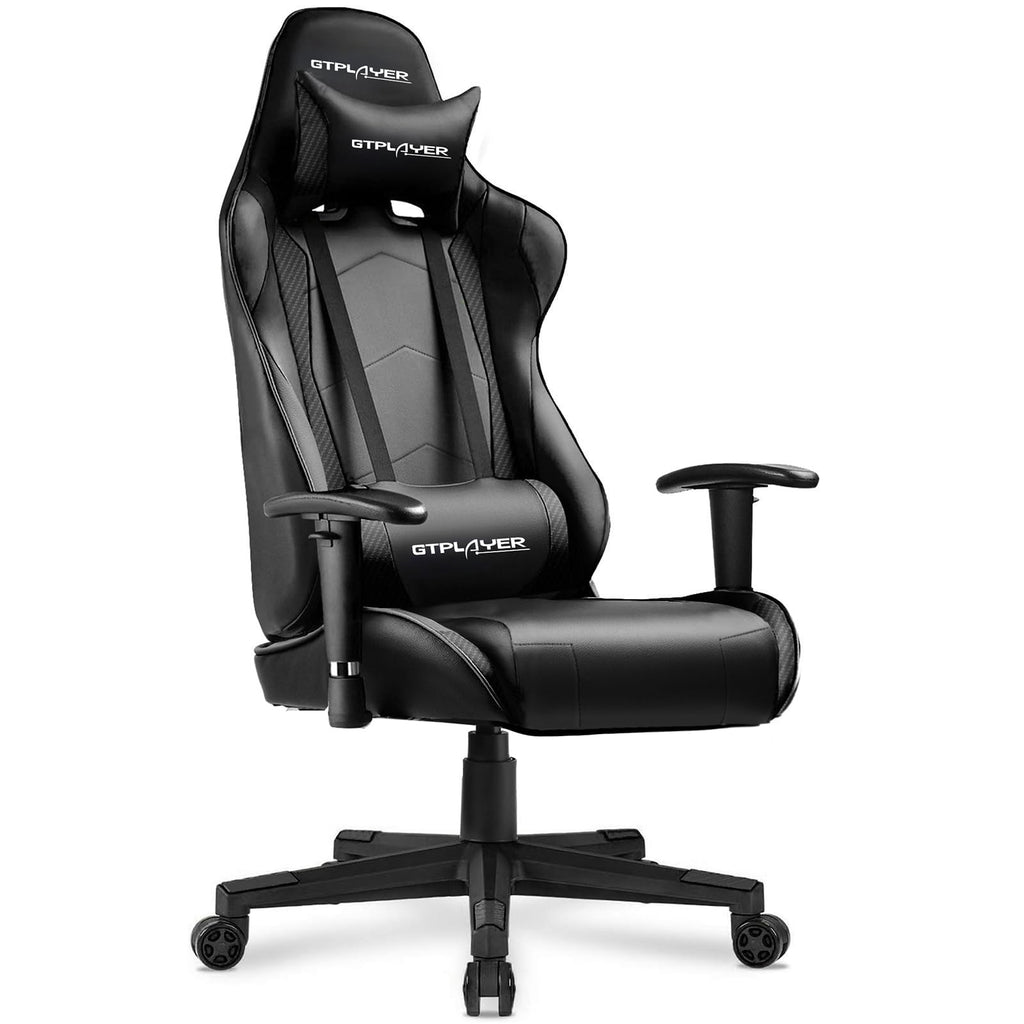 GTPLAYER Gaming Chair with Footrest, Ergonomic Computer Game Desk Chair, Reclining Gamer Chair Seat Height Adjustment, Swivel Rocker with Headrest and Lumbar (Blue)