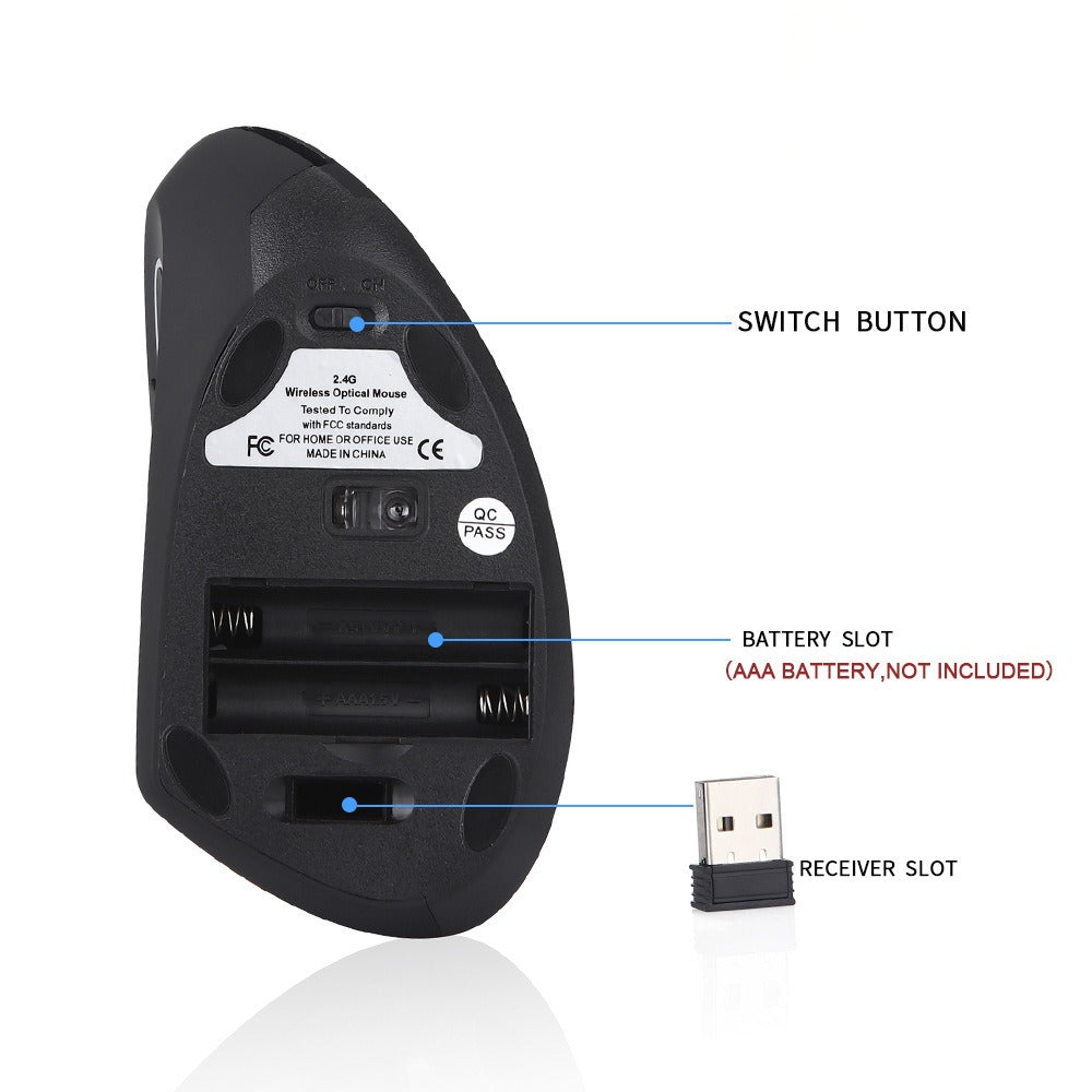 Ergonomic Left-Handed Wireless Vertical Mouse — Rechargeable Office & Esports Mouse