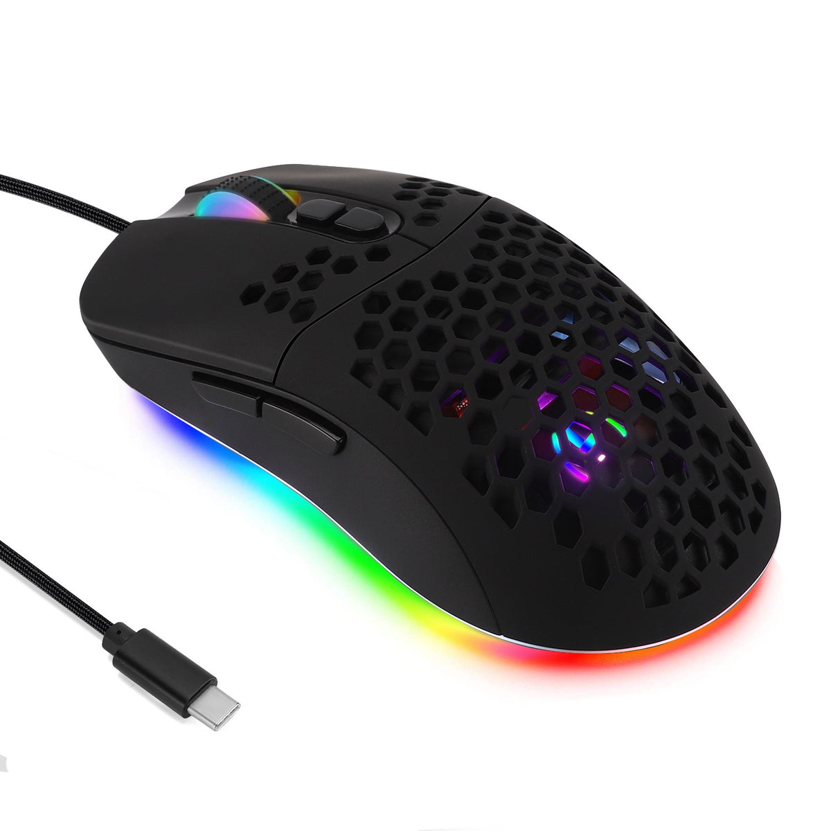 Cave USB-C RGB Wired Gaming Mouse — Macro Programming & 6-Key Layout