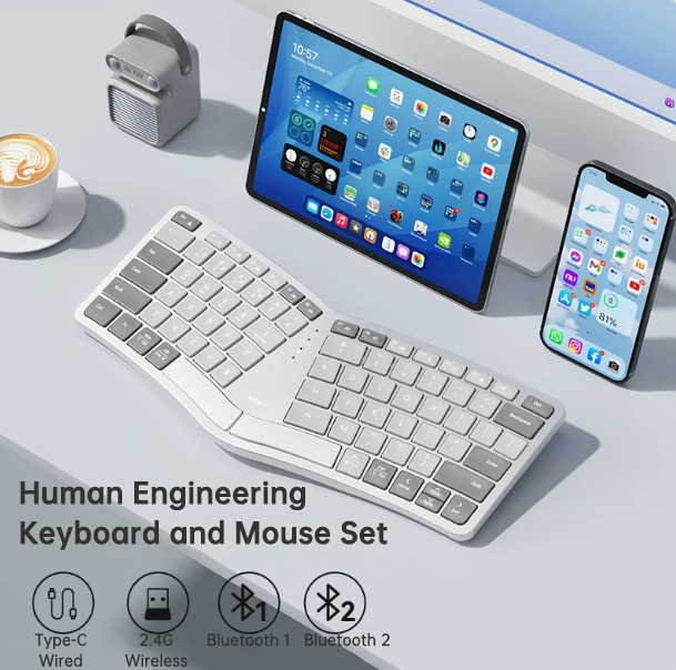 Bluetooth Wireless Ergonomic Keyboard — Compact Multi-Device Office Keyboard