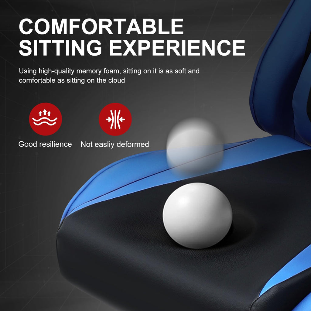GTPLAYER Gaming Chair with Footrest, Ergonomic Computer Game Desk Chair, Reclining Gamer Chair Seat Height Adjustment, Swivel Rocker with Headrest and Lumbar (Blue)