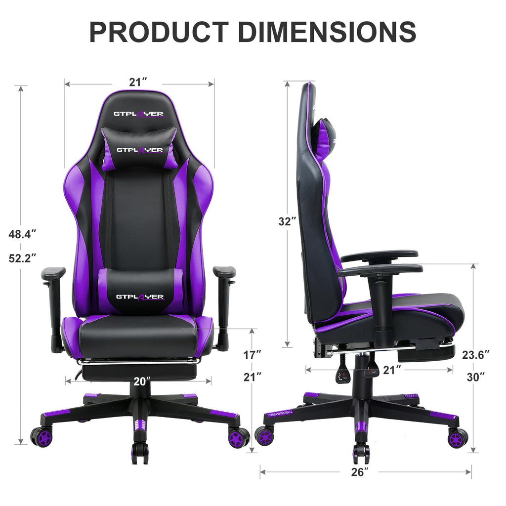 GTPLAYER Gaming Chair with Footrest, Ergonomic Computer Game Desk Chair, Reclining Gamer Chair Seat Height Adjustment, Swivel Rocker with Headrest and Lumbar (Blue)