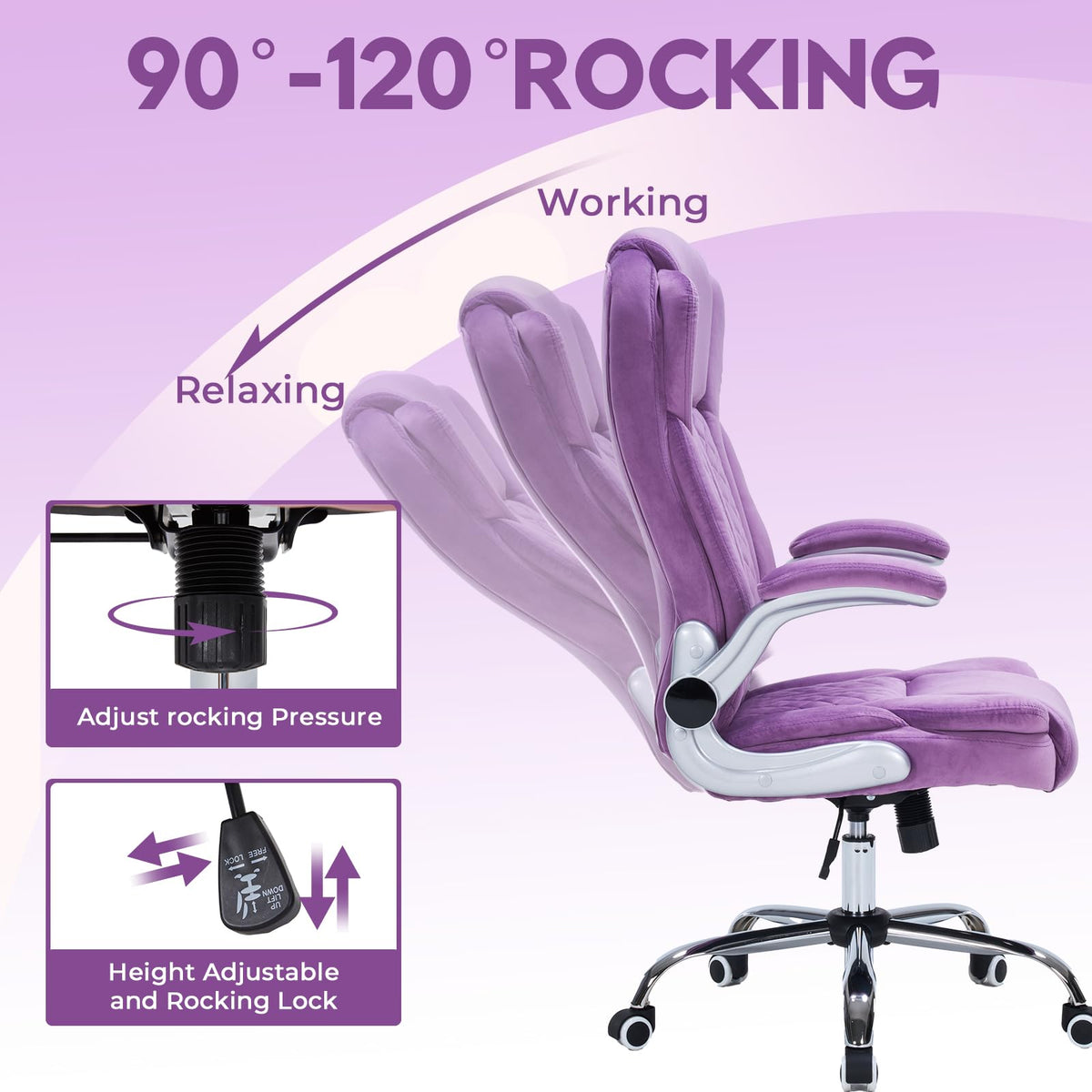 400lbs Executive Office Chair with Flip-Up Armrests, Big and Tall Computer Chair for Heavy People, Heavy Duty Ergonomic Comfy Chair, Breathable PU Leather (Pink)