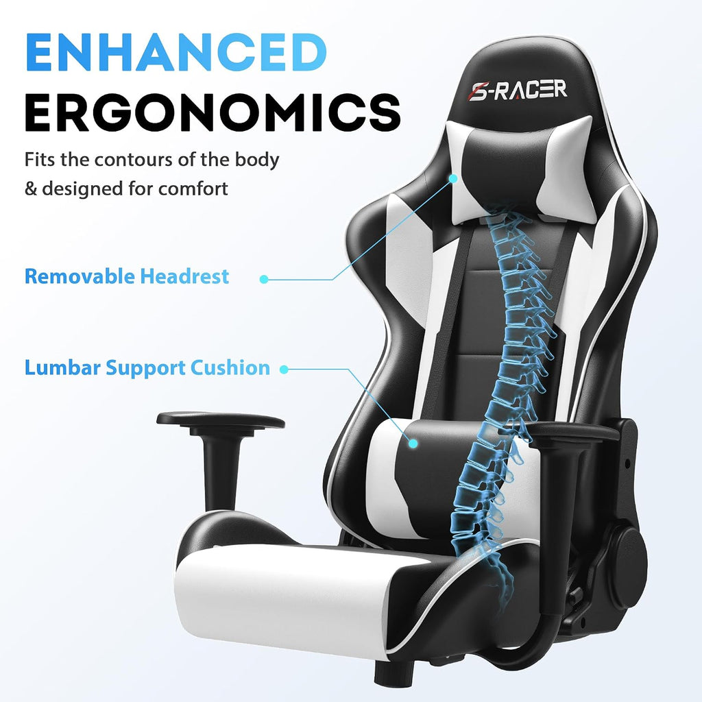 Homall Gaming Chair, Ergonomic Faux Leather High Back Office Chair, White