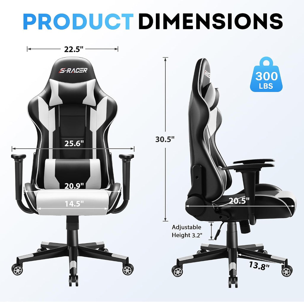Homall Gaming Chair, Ergonomic Faux Leather High Back Office Chair, White