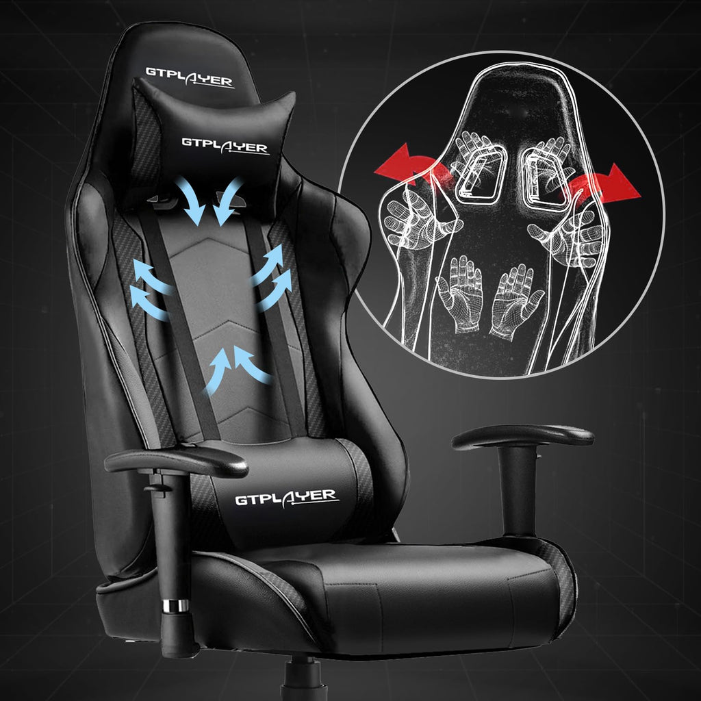 GTPLAYER Gaming Chair with Footrest, Ergonomic Computer Game Desk Chair, Reclining Gamer Chair Seat Height Adjustment, Swivel Rocker with Headrest and Lumbar (Blue)
