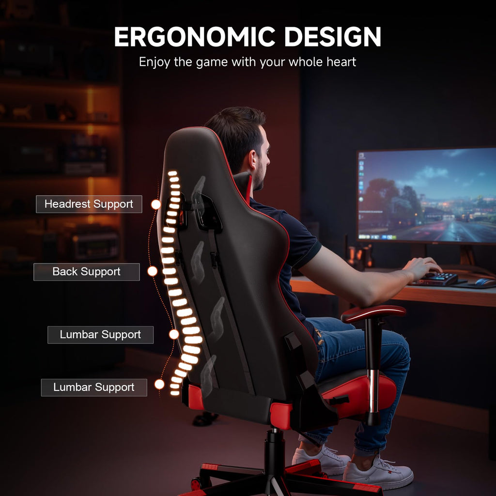 GTPLAYER Gaming Chair with Footrest, Ergonomic Computer Game Desk Chair, Reclining Gamer Chair Seat Height Adjustment, Swivel Rocker with Headrest and Lumbar (Blue)