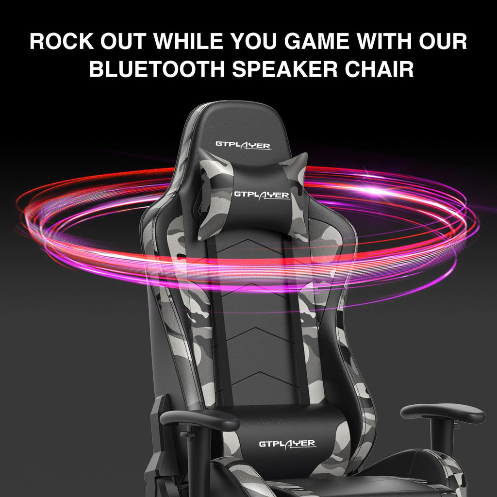 GTPLAYER Gaming Chair with Footrest, Ergonomic Computer Game Desk Chair, Reclining Gamer Chair Seat Height Adjustment, Swivel Rocker with Headrest and Lumbar (Blue)