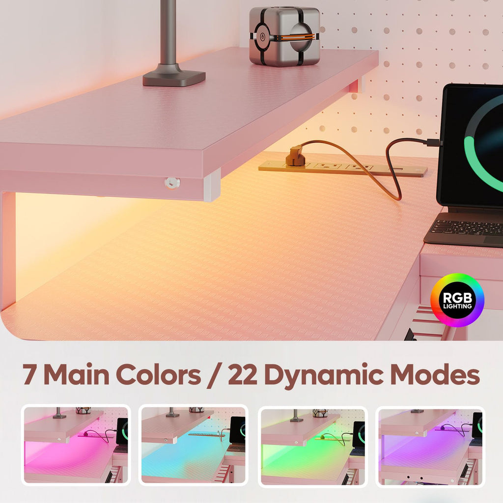 Bestier 42-Inch L-Shaped Computer Desk with Charging & LED, Black