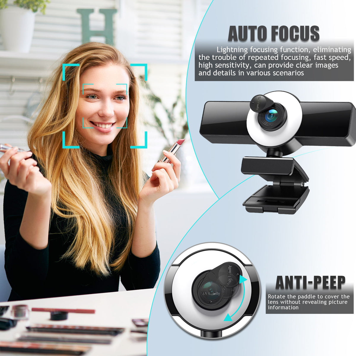 4K Autofocus Webcam with Fill Light — HD Streaming & Video Calls