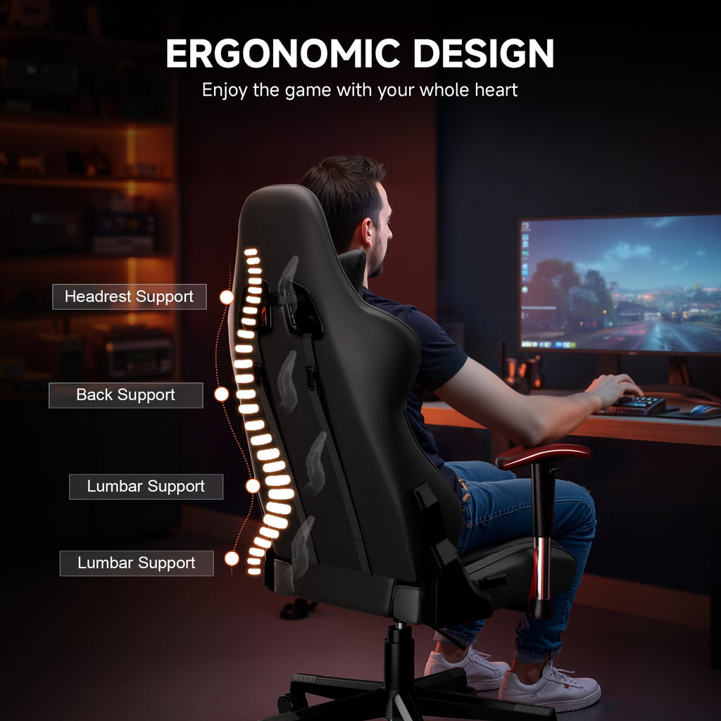 GTPLAYER Gaming Chair with Footrest, Ergonomic Computer Game Desk Chair, Reclining Gamer Chair Seat Height Adjustment, Swivel Rocker with Headrest and Lumbar (Blue)