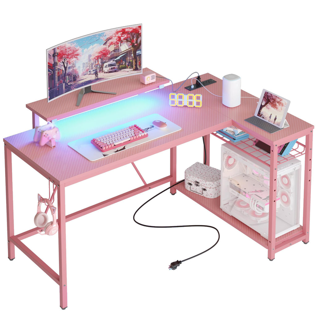 Bestier 42-Inch L-Shaped Computer Desk with Charging & LED, Black