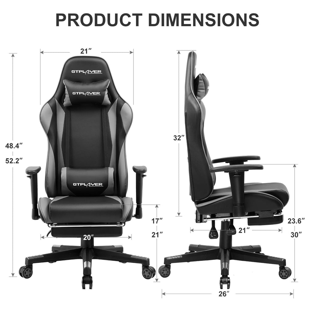 GTPLAYER Gaming Chair with Footrest, Ergonomic Computer Game Desk Chair, Reclining Gamer Chair Seat Height Adjustment, Swivel Rocker with Headrest and Lumbar (Blue)