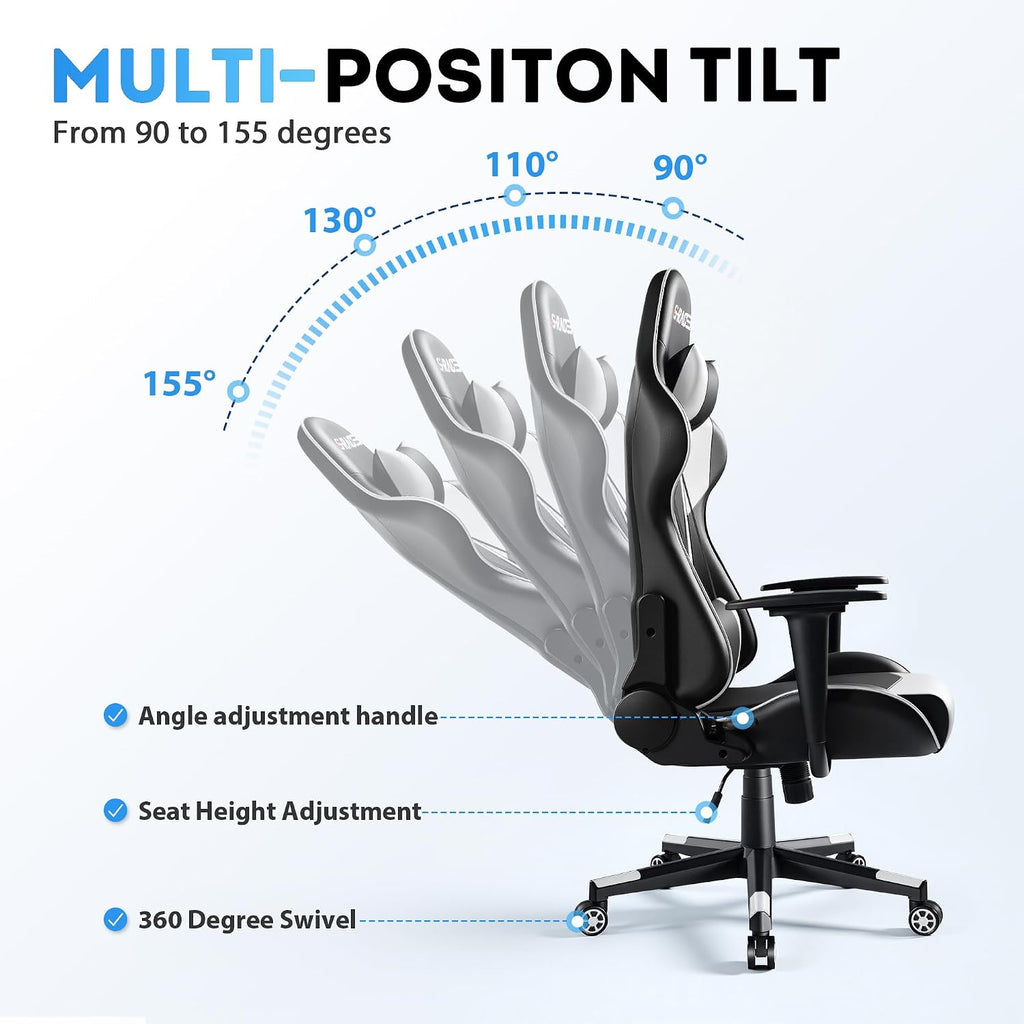 Homall Gaming Chair, Ergonomic Faux Leather High Back Office Chair, White