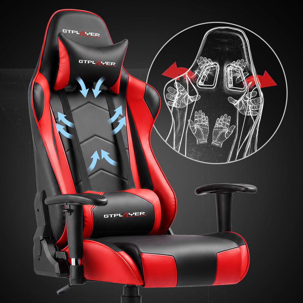 GTPLAYER Gaming Chair with Footrest, Ergonomic Computer Game Desk Chair, Reclining Gamer Chair Seat Height Adjustment, Swivel Rocker with Headrest and Lumbar (Blue)